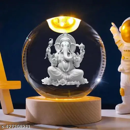 3D  Ganesha  Crystal Ball Night Lamp,Solar System Ganesha Crystal Ball Night Light, USB Table Colorful LED Wooden Crystal Ball for Home Decoration Birthday Gift for Boys and Girls