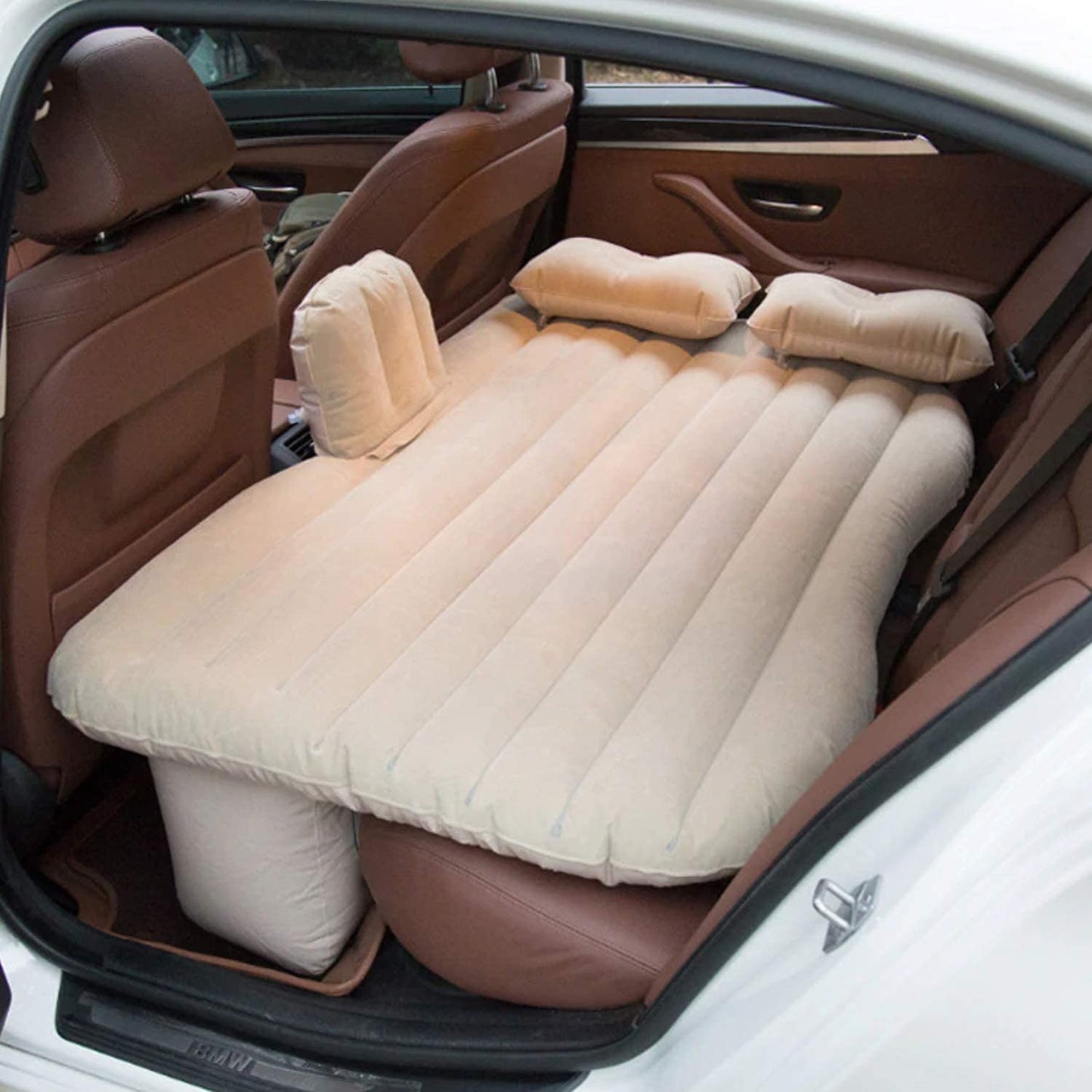 8043 Car Inflatable Bed With 2 Pillows Air Pump (Portable) For Travel Camping Vacation Polyester Inflatable Travel Car Bed Air Sofa With Two Inflatable Pillow And Air Pump For Car Back Seat Air Pump Random Colour