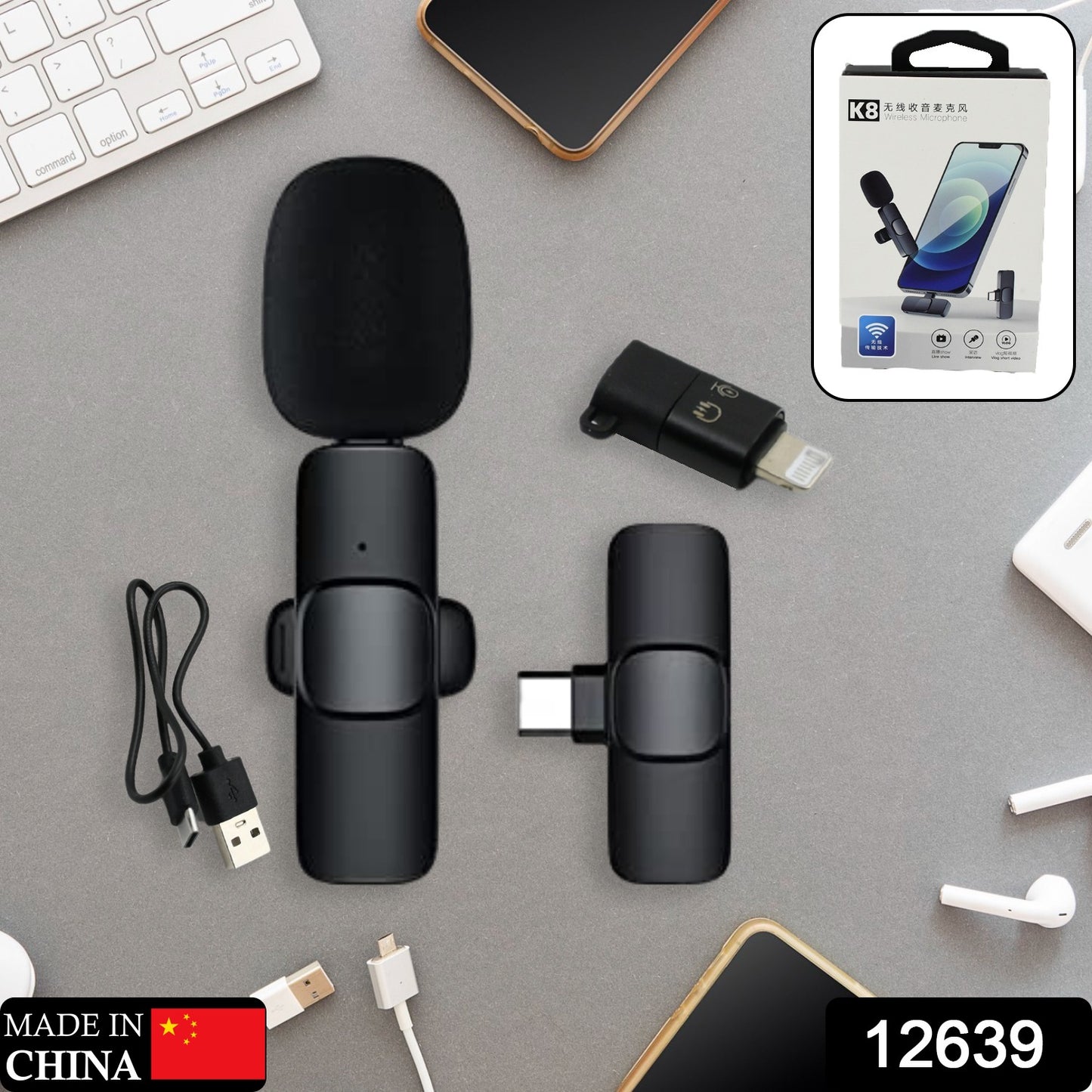 12639 Intelligent Noise Cancelling Live Streaming Clip On Microphone For Type-c For Iphone With Charging Mini Wireless Lapel Collar Microphone