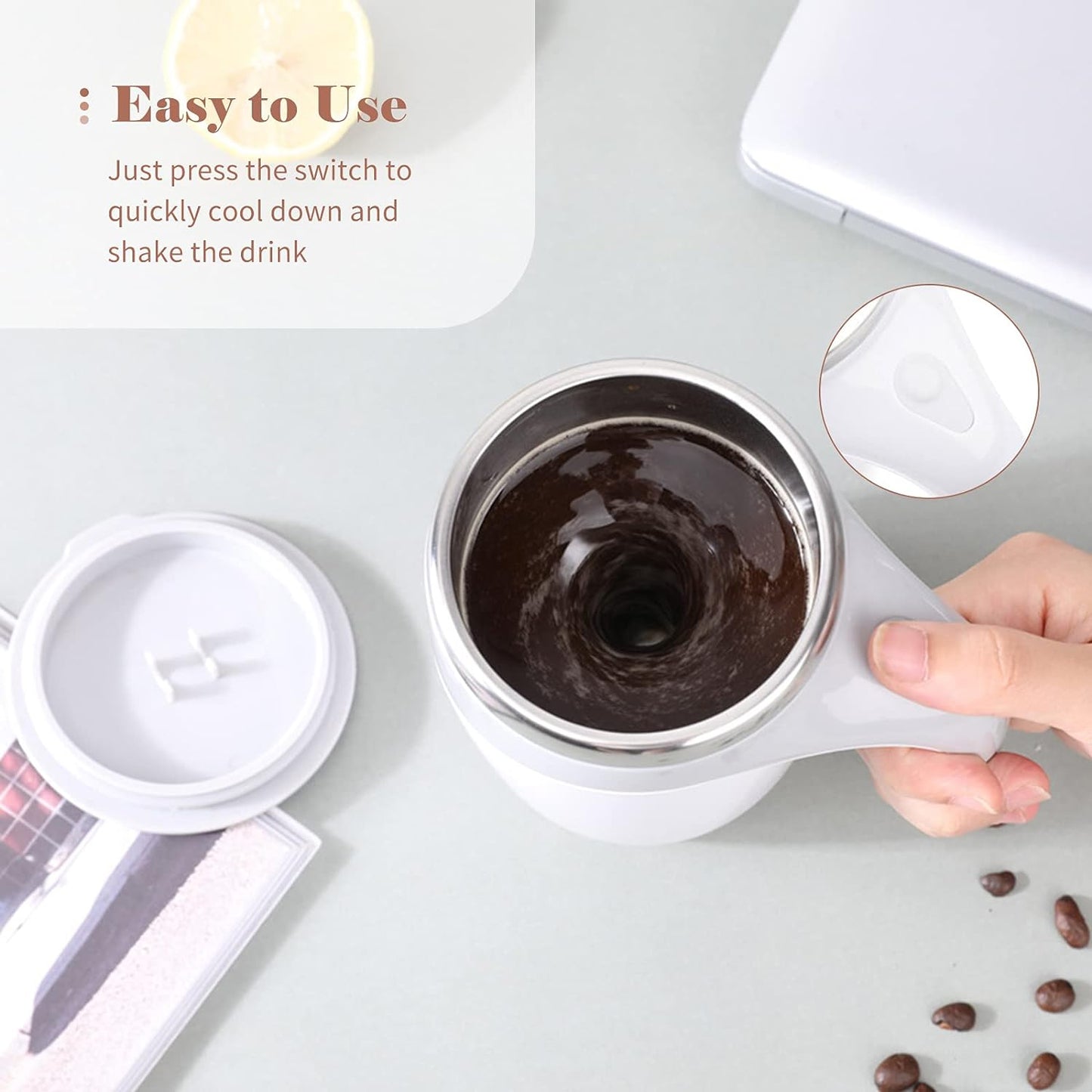 5545 Stirring Coffee Mug Magnetic Stirring Coffee Cup Stainless Steel Mug For Milk Travel Mixing Cup Self Stirring Coffee Mug Suitable For Coffee Milk Hot Chocolat Battery Operated ( Battery Not Included )