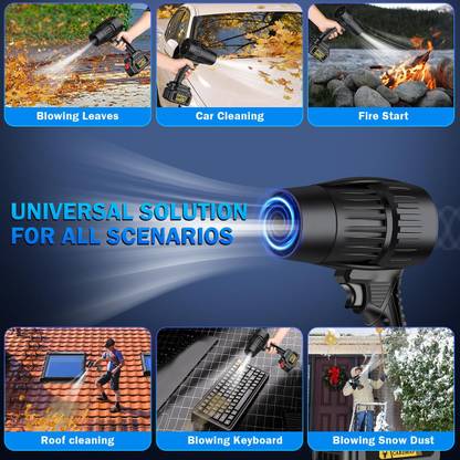 Multifunctional device used for blowing leaves, cleaning cars, starting fires, cleaning roofs, blowing keyboards, and blowing snow dust.