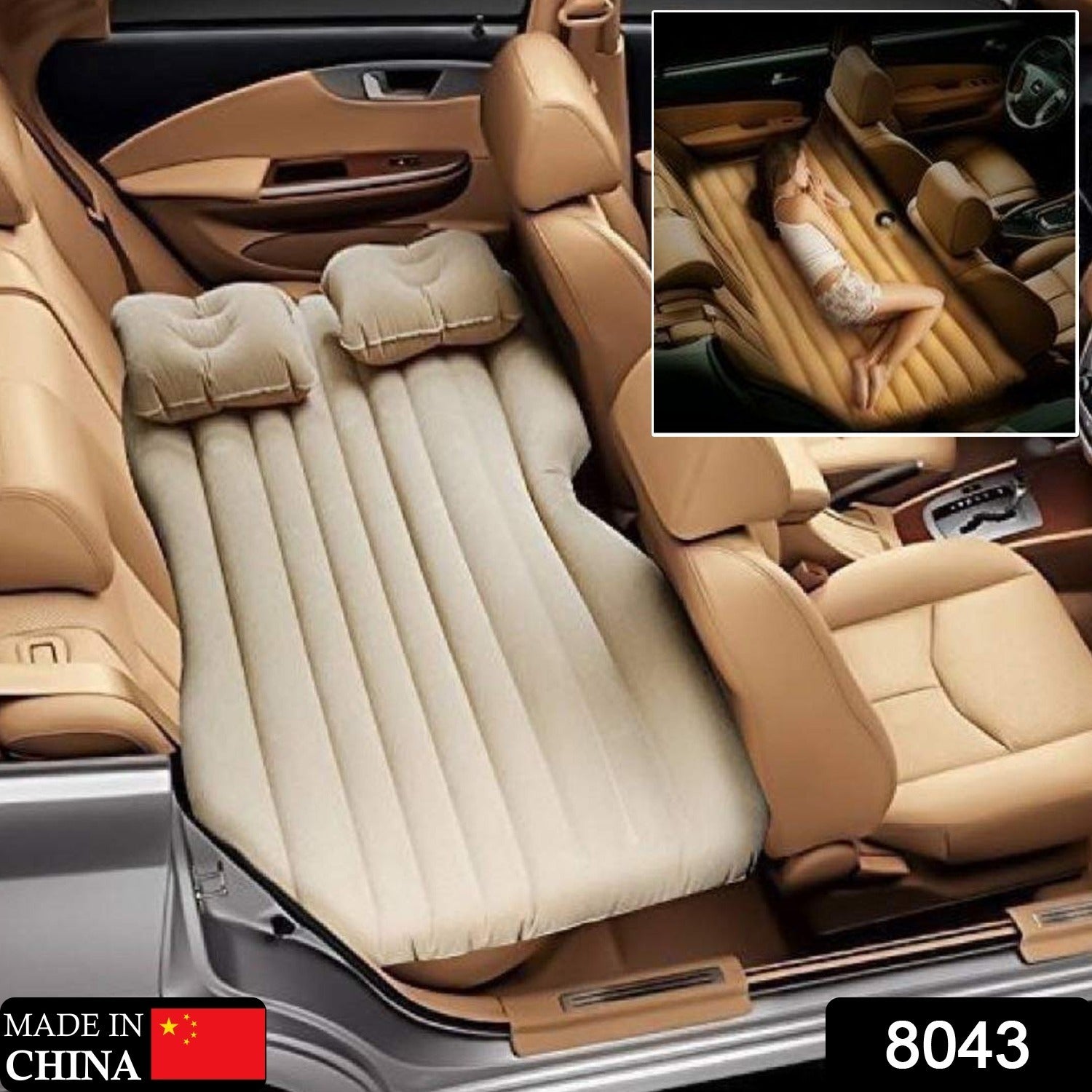 Portable Car Inflatable Bed | Travel Air Sofa with 2 Pillows & Air Pump | Camping & Vacation Back Seat Mattress (Random Color)