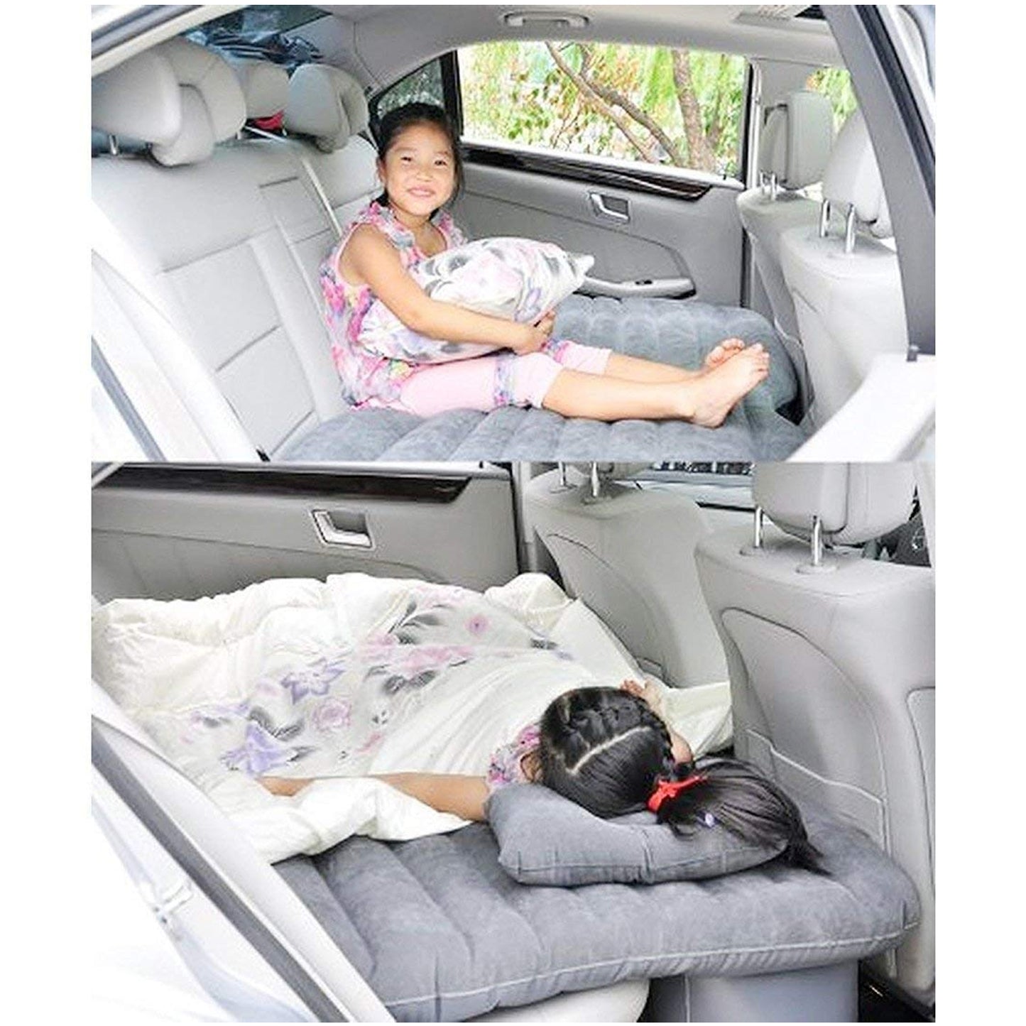 8043 Car Inflatable Bed With 2 Pillows Air Pump (Portable) For Travel Camping Vacation Polyester Inflatable Travel Car Bed Air Sofa With Two Inflatable Pillow And Air Pump For Car Back Seat Air Pump Random Colour