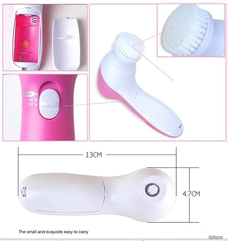 5-in-1 Facial & Body Massager | Electric Smoothing Skin Care Tool with 5 Interchangeable Heads for Face Cleansing & Relaxation (Pink)