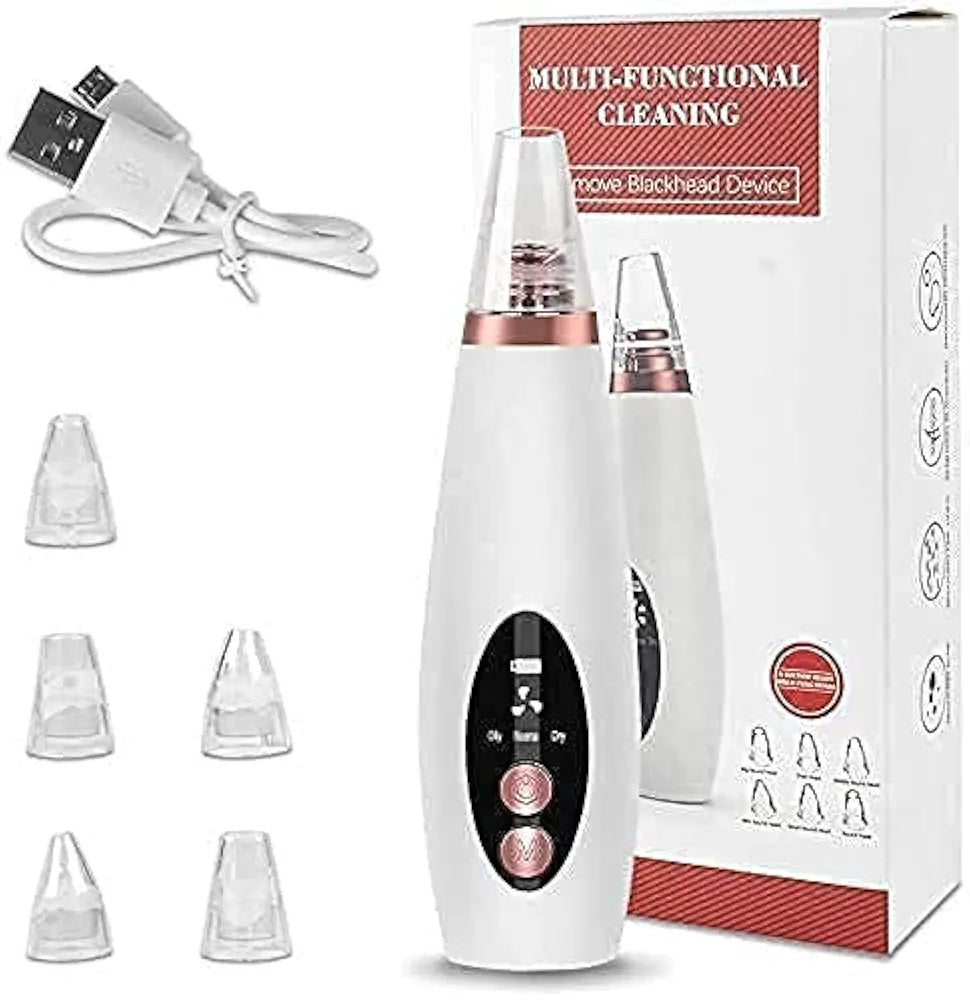 Electric Blackhead Remover | Pore Vacuum Suction Device for Face & Nose | Rechargeable Acne & Whitehead Extractor with 5 Probes