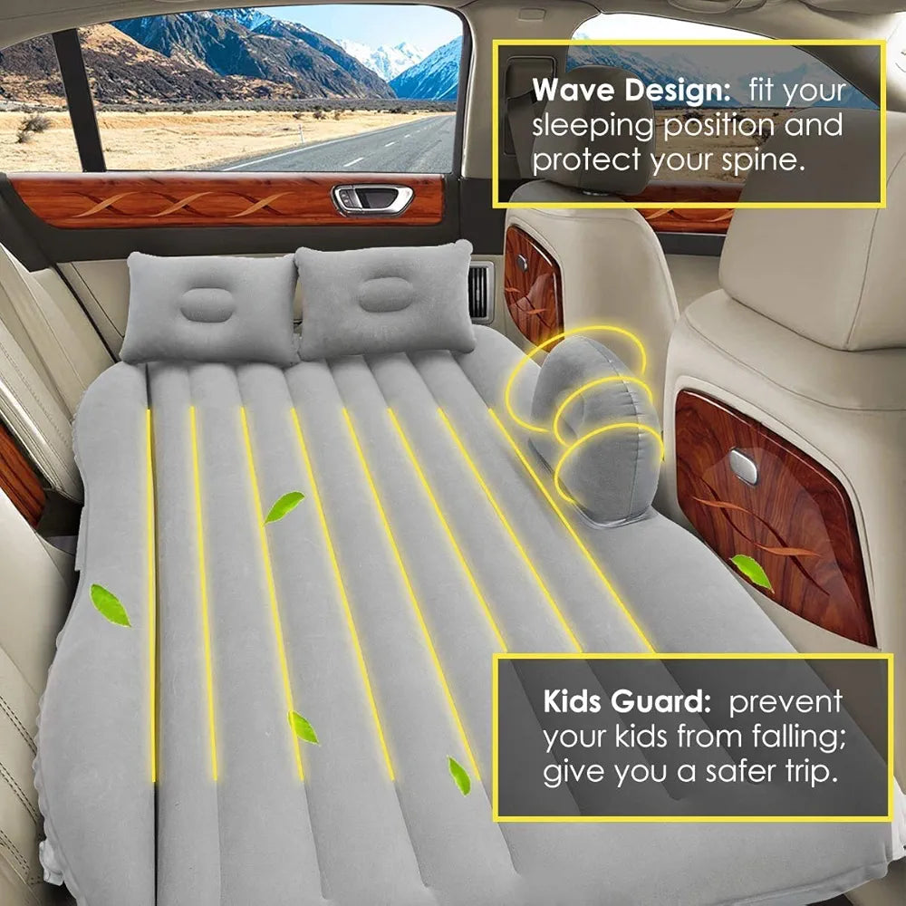 Portable Car Inflatable Bed | Travel Air Sofa with 2 Pillows & Air Pump | Camping & Vacation Back Seat Mattress (Random Color)