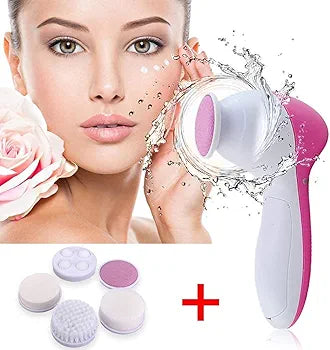 5-in-1 Facial & Body Massager | Electric Smoothing Skin Care Tool with 5 Interchangeable Heads for Face Cleansing & Relaxation (Pink)