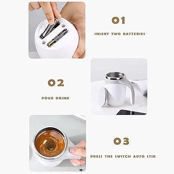 Magnetic Self Stirring Coffee Mug | Stainless Steel Travel Mixing Cup for Coffee, Milk & Hot Chocolate – Battery Operated (Batteries Not Included)