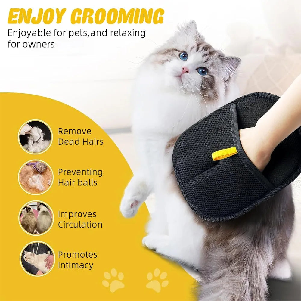 Pet Hair Removal Gloves | Gentle Grooming & Deshedding Gloves for Dogs & Cats | Massage & Loose Fur Remover