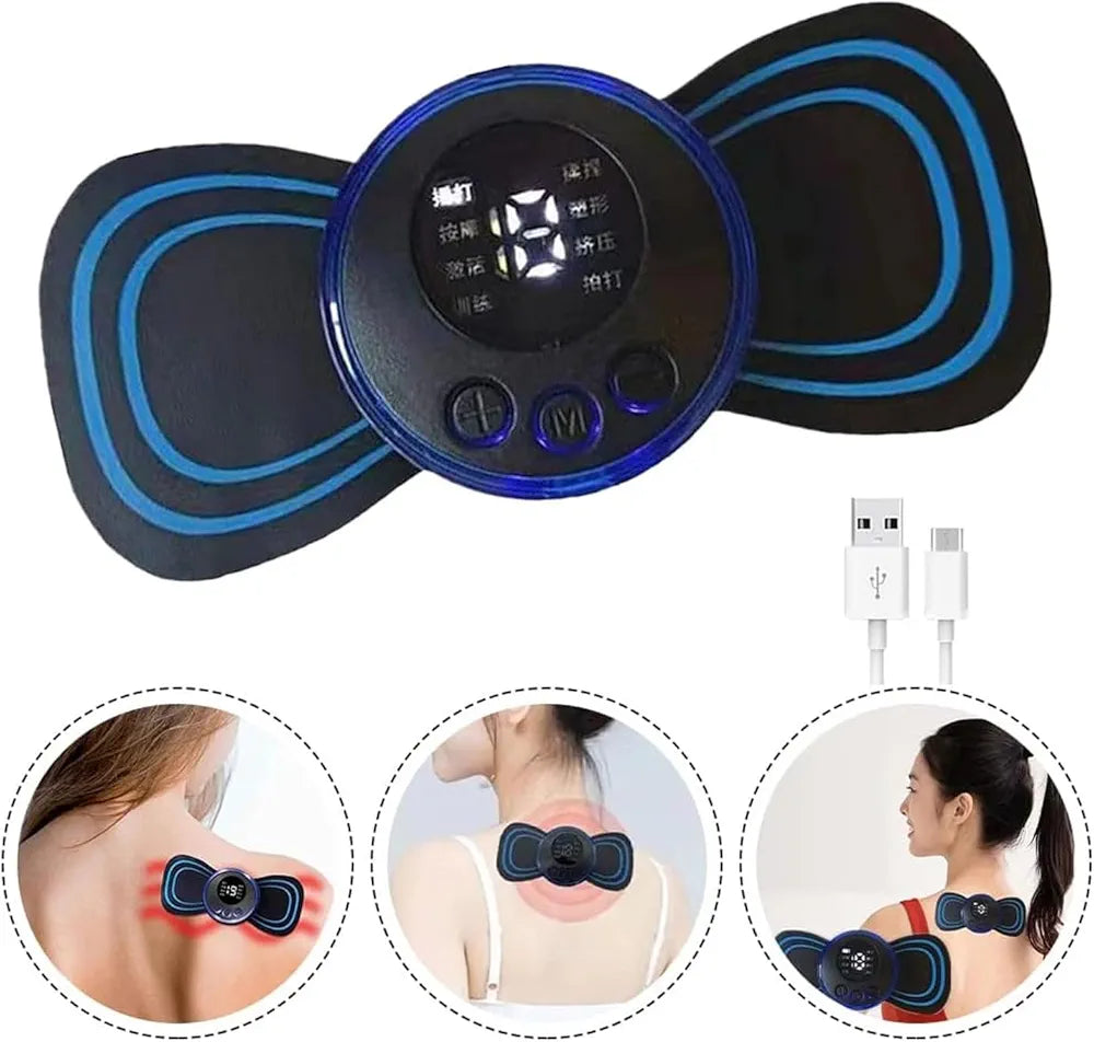 Portable USB Neck Massager | Electric Cervical Massager with EMS Technology | Mini Automatic Massage Enhancer for Pain Relief & Lymphatic Drainage with Cable