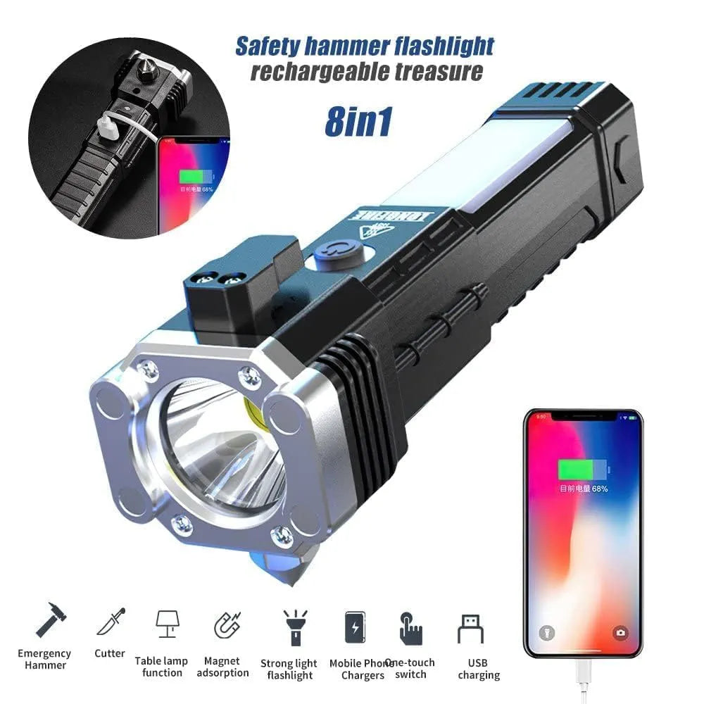 Portable Rechargeable Torch LED Flashlight | High Power, Long-Range Beam Torch with USB Charging