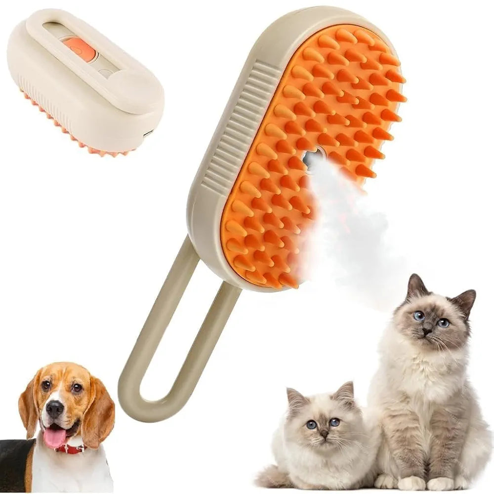 3-in-1 Steamy Pet Cat Brush | Steam Hair Remover, Grooming & Cleaning Brush | Gentle Vapor Pet Brush for Cats & Dogs
