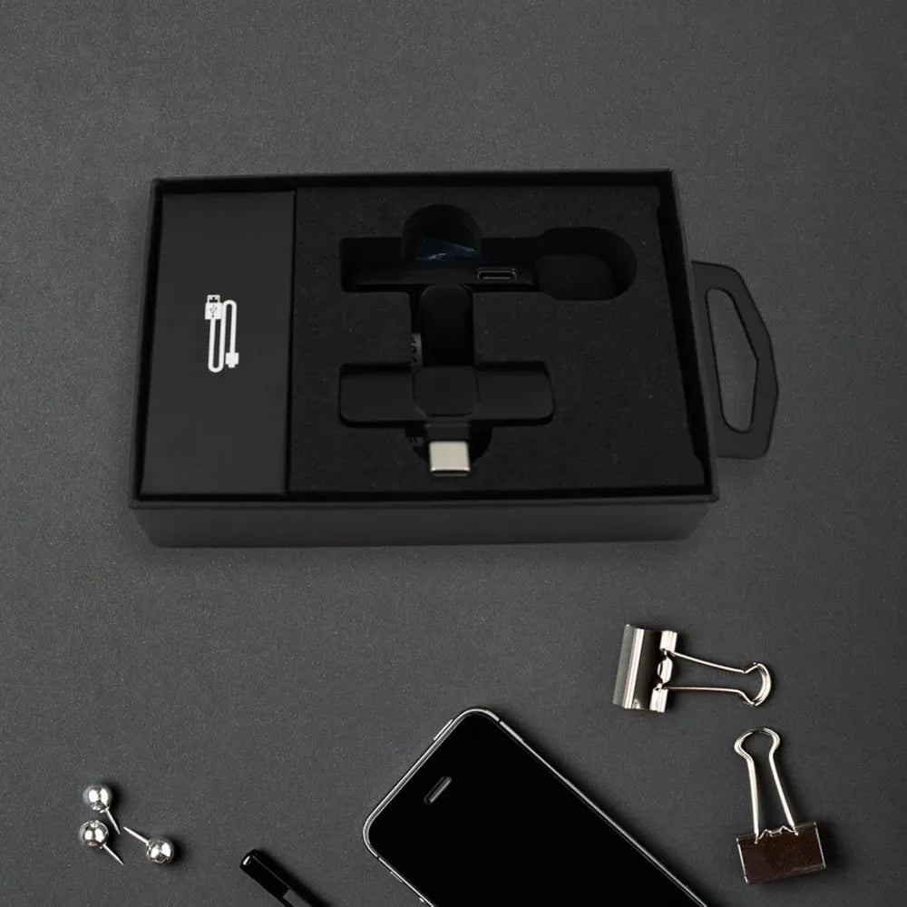 Intelligent Noise Cancelling Wireless Clip-On Microphone | Mini Lapel Collar Mic with Charging Case | Live Streaming & Recording Mic for Type-C & iPhone