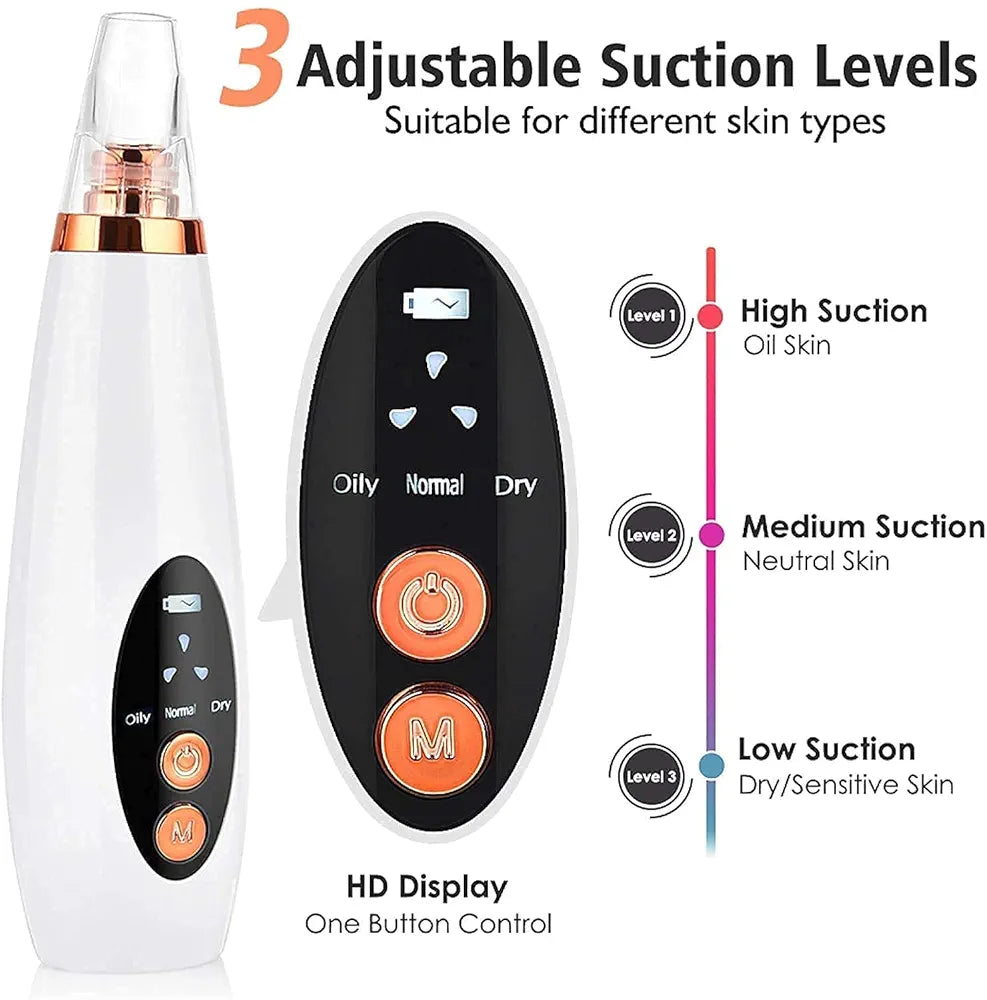 Electric Blackhead Remover | Pore Vacuum Suction Device for Face & Nose | Rechargeable Acne & Whitehead Extractor with 5 Probes