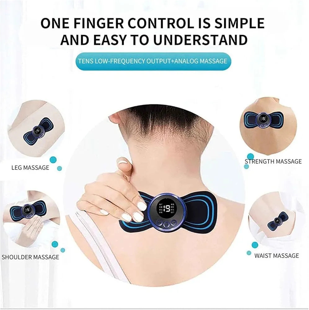 Portable USB Neck Massager | Electric Cervical Massager with EMS Technology | Mini Automatic Massage Enhancer for Pain Relief & Lymphatic Drainage with Cable