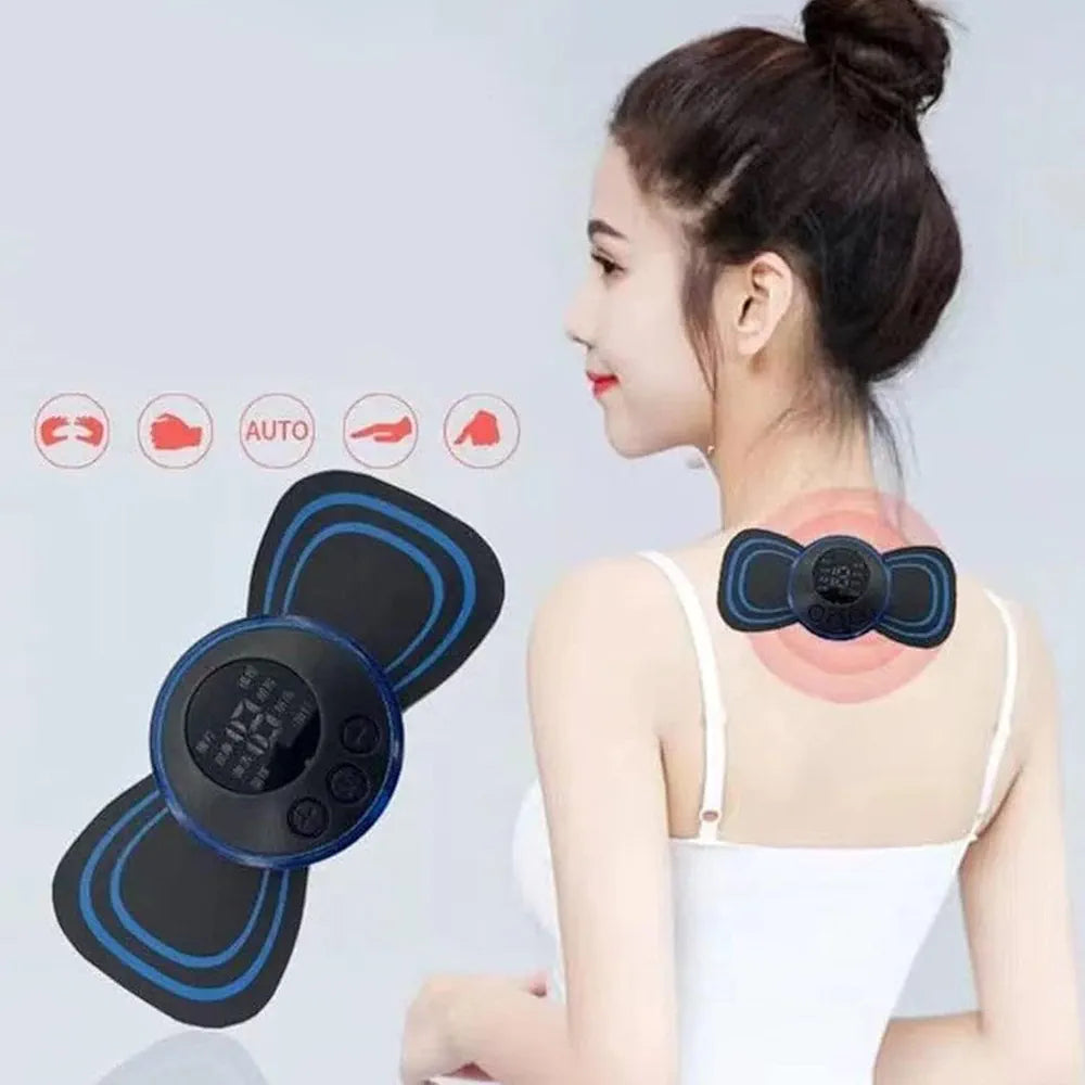 Portable USB Neck Massager | Electric Cervical Massager with EMS Technology | Mini Automatic Massage Enhancer for Pain Relief & Lymphatic Drainage with Cable
