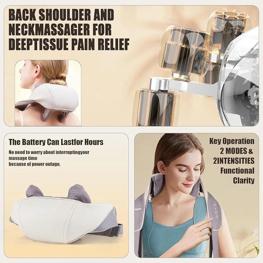 Electric Neck & Shoulder Massager with Heat | Rechargeable Deep Tissue Massage Device | Pain Relief & Relaxation Tool for Cervical, Back & Shoulder