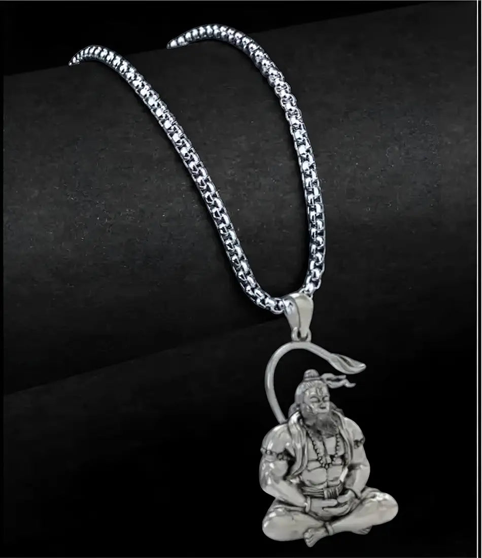 Hanuman Kada with 5-Mukhi Design & 5-Munjai Hanuman Pendant with Chain | Spiritual Kada & Pendant Set for Men | Religious Jewellery Gift