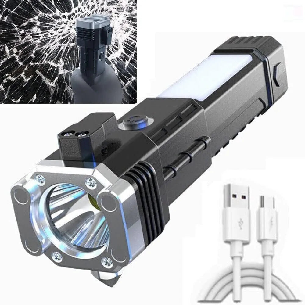 Portable Rechargeable Torch LED Flashlight | High Power, Long-Range Beam Torch with USB Charging