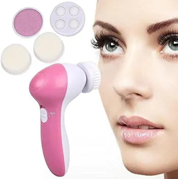 5-in-1 Facial & Body Massager | Electric Smoothing Skin Care Tool with 5 Interchangeable Heads for Face Cleansing & Relaxation (Pink)