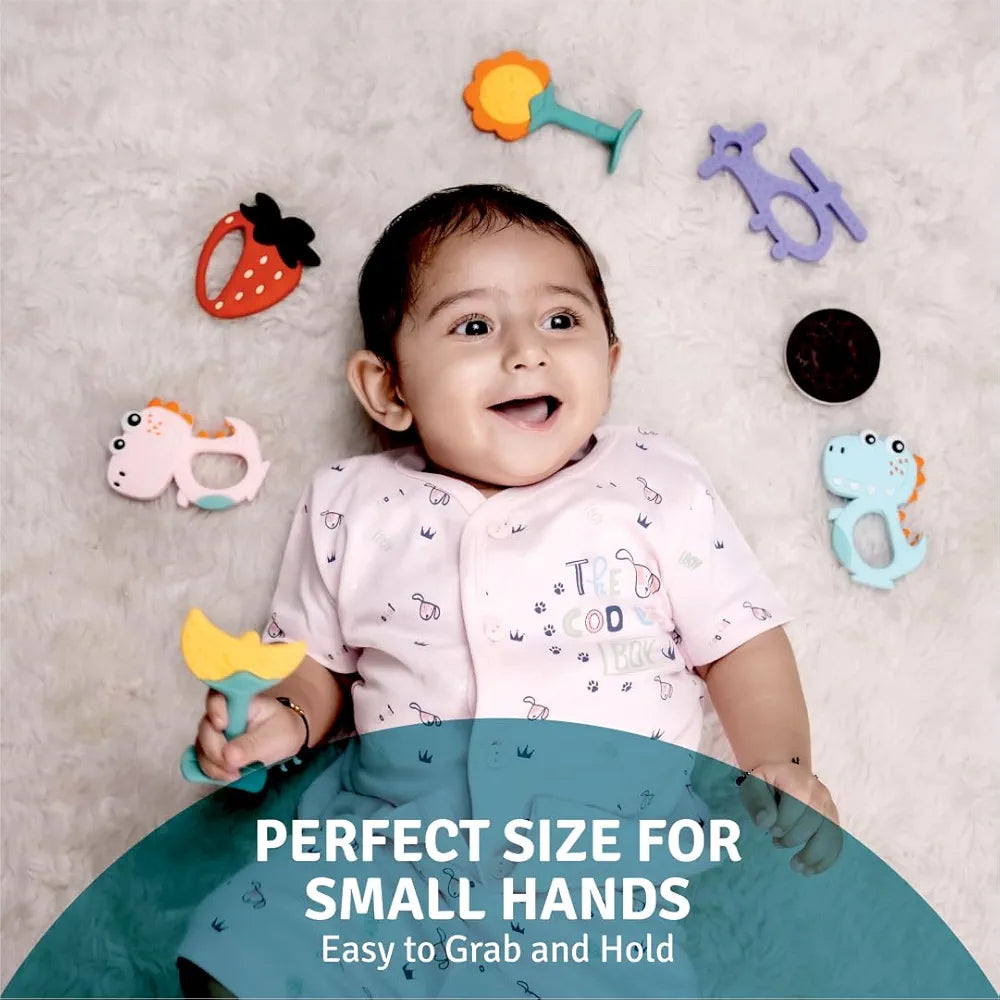 Baby Teether Silicone Dinosaur Design | BPA-Free Infant Teething Toy for Pain Relief & Gum Massage | Safe Chewable Teether for Babies (1 Pc, Mixed Color)