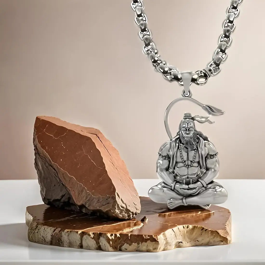 Hanuman Kada with 5-Mukhi Design & 5-Munjai Hanuman Pendant with Chain | Spiritual Kada & Pendant Set for Men | Religious Jewellery Gift