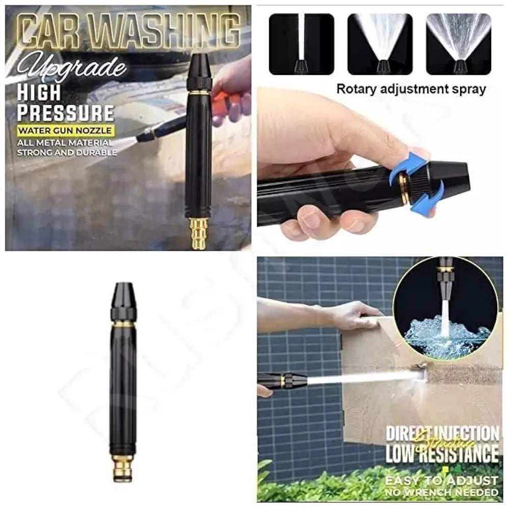 High Pressure Water Spray Nozzle – Portable Hose Attachment (Black) | Adjustable Jet for Car, Bike, Garden, Lawn & Home Cleaning