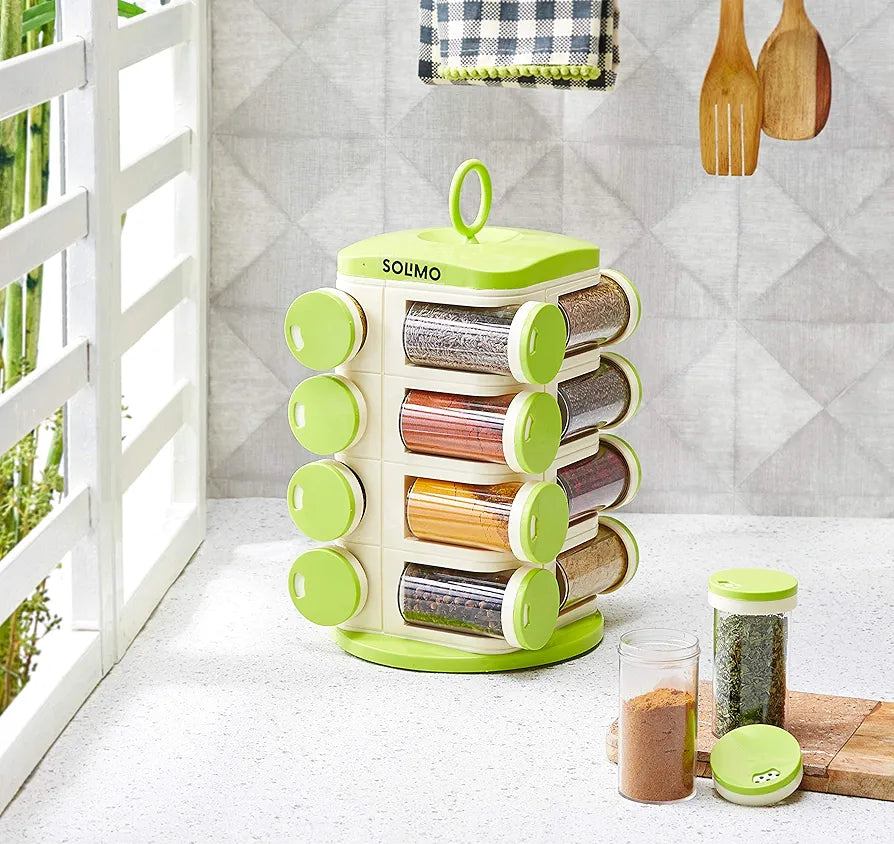 Ganesh Revolving Spice Rack | 12-Jar Masala Box & Kitchen Organizer for Spices, Herbs & Condiments