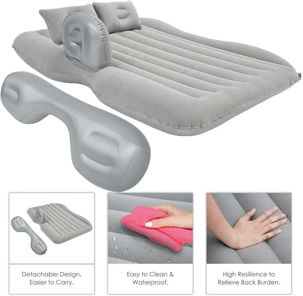 Portable Car Inflatable Bed | Travel Air Sofa with 2 Pillows & Air Pump | Camping & Vacation Back Seat Mattress (Random Color)