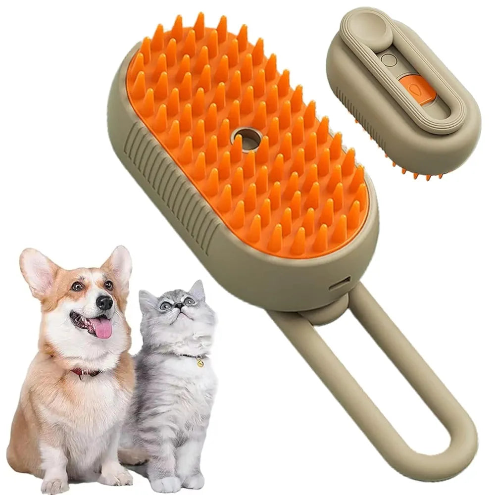 3-in-1 Steamy Pet Cat Brush | Steam Hair Remover, Grooming & Cleaning Brush | Gentle Vapor Pet Brush for Cats & Dogs