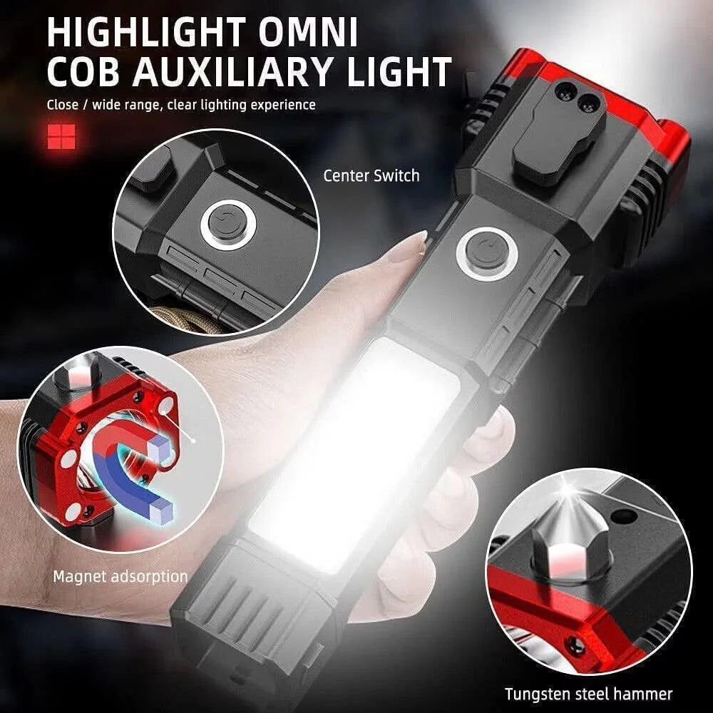 Portable Rechargeable Torch LED Flashlight | High Power, Long-Range Beam Torch with USB Charging