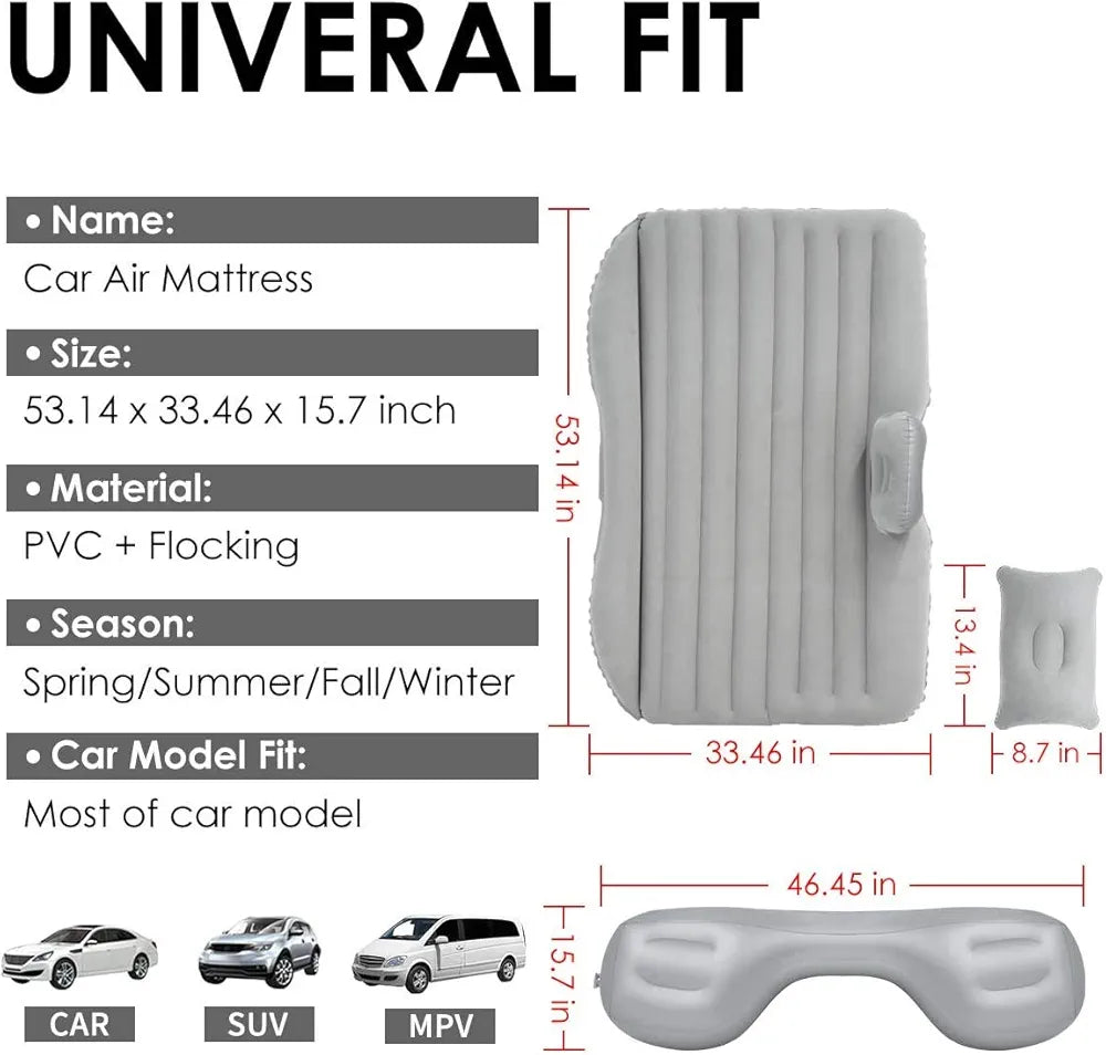 Portable Car Inflatable Bed | Travel Air Sofa with 2 Pillows & Air Pump | Camping & Vacation Back Seat Mattress (Random Color)