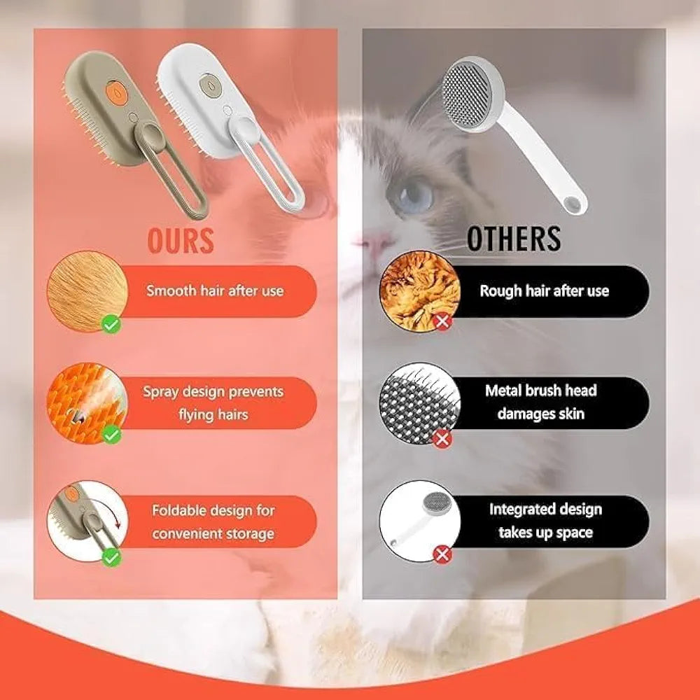 3-in-1 Steamy Pet Cat Brush | Steam Hair Remover, Grooming & Cleaning Brush | Gentle Vapor Pet Brush for Cats & Dogs