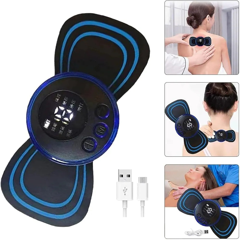 Portable USB Neck Massager | Electric Cervical Massager with EMS Technology | Mini Automatic Massage Enhancer for Pain Relief & Lymphatic Drainage with Cable