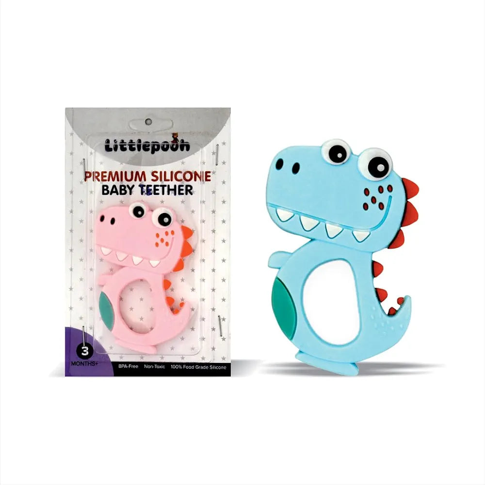 Baby Teether Silicone Dinosaur Design | BPA-Free Infant Teething Toy for Pain Relief & Gum Massage | Safe Chewable Teether for Babies (1 Pc, Mixed Color)