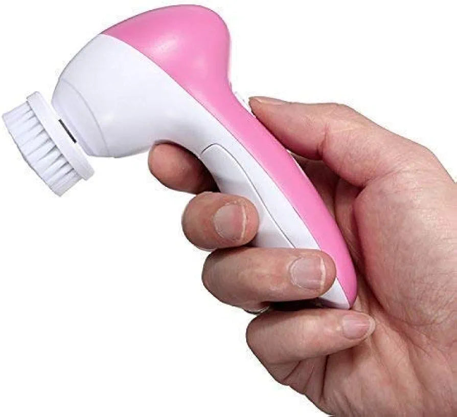 5-in-1 Facial & Body Massager | Electric Smoothing Skin Care Tool with 5 Interchangeable Heads for Face Cleansing & Relaxation (Pink)