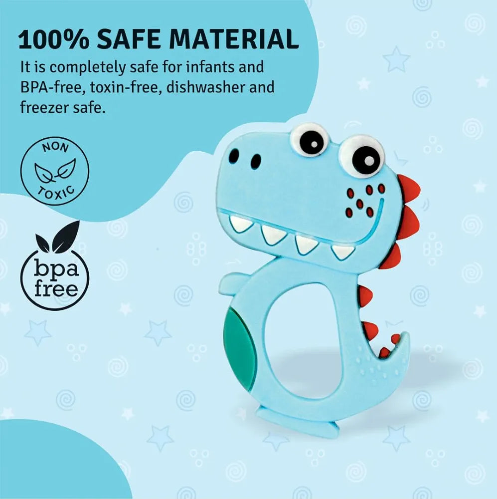 Baby Teether Silicone Dinosaur Design | BPA-Free Infant Teething Toy for Pain Relief & Gum Massage | Safe Chewable Teether for Babies (1 Pc, Mixed Color)