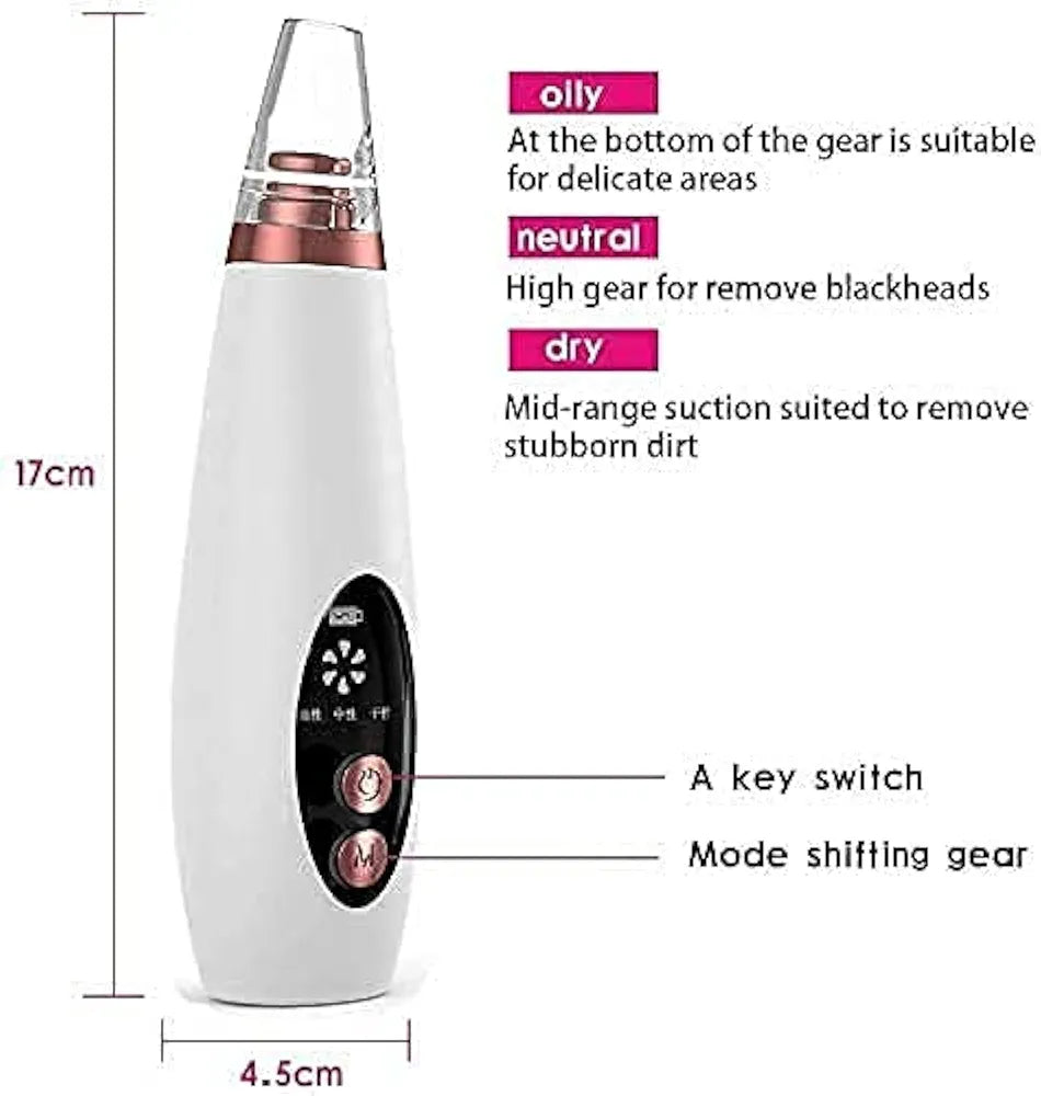 Electric Blackhead Remover | Pore Vacuum Suction Device for Face & Nose | Rechargeable Acne & Whitehead Extractor with 5 Probes