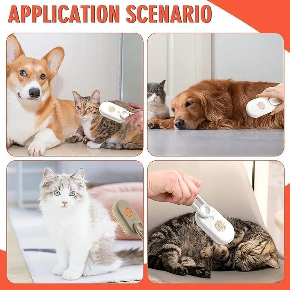 3-in-1 Steamy Pet Cat Brush | Steam Hair Remover, Grooming & Cleaning Brush | Gentle Vapor Pet Brush for Cats & Dogs