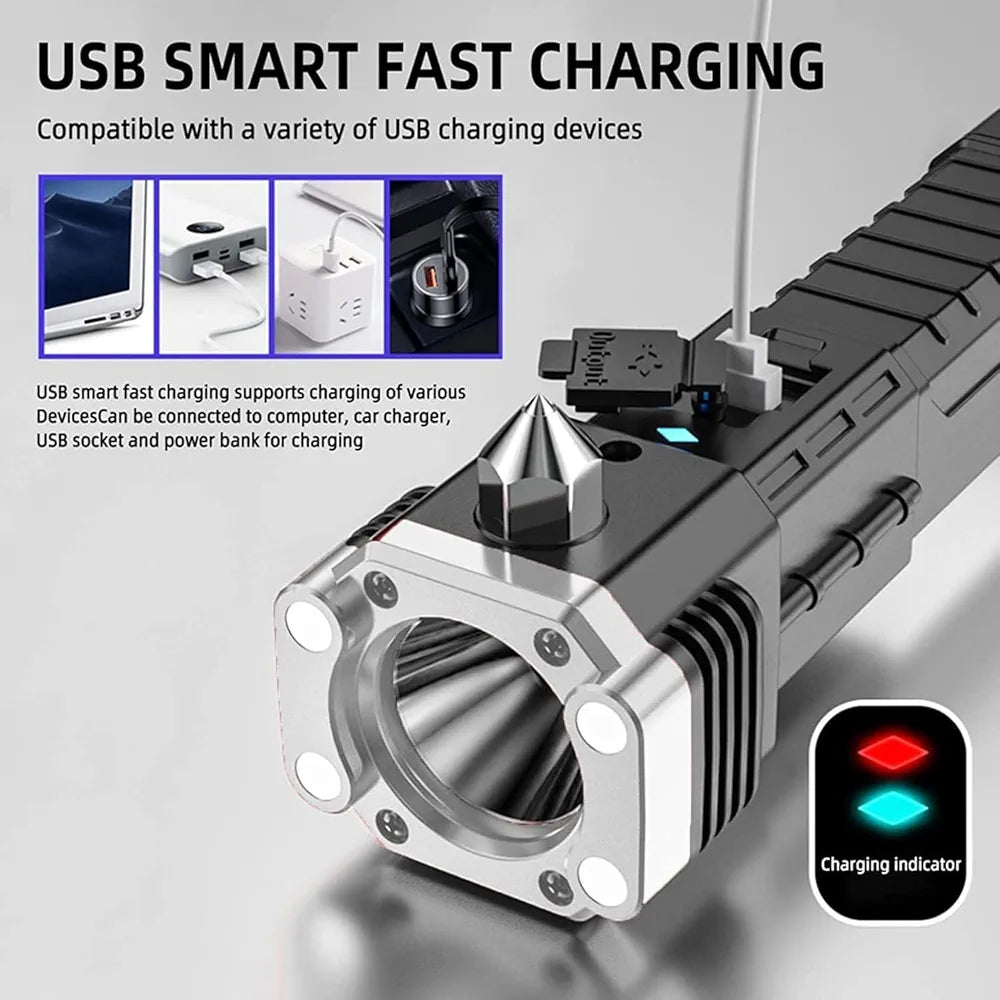 Portable Rechargeable Torch LED Flashlight | High Power, Long-Range Beam Torch with USB Charging