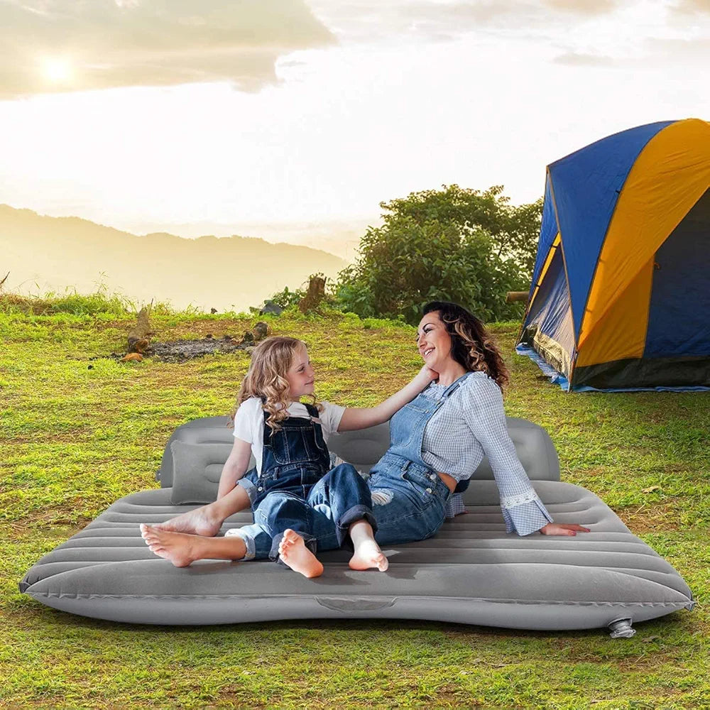 Portable Car Inflatable Bed | Travel Air Sofa with 2 Pillows & Air Pump | Camping & Vacation Back Seat Mattress (Random Color)