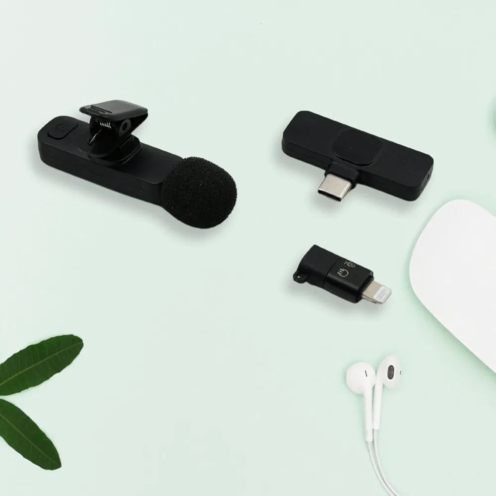Intelligent Noise Cancelling Wireless Clip-On Microphone | Mini Lapel Collar Mic with Charging Case | Live Streaming & Recording Mic for Type-C & iPhone