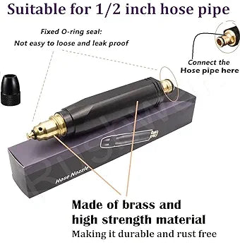 High Pressure Water Spray Nozzle – Portable Hose Attachment (Black) | Adjustable Jet for Car, Bike, Garden, Lawn & Home Cleaning
