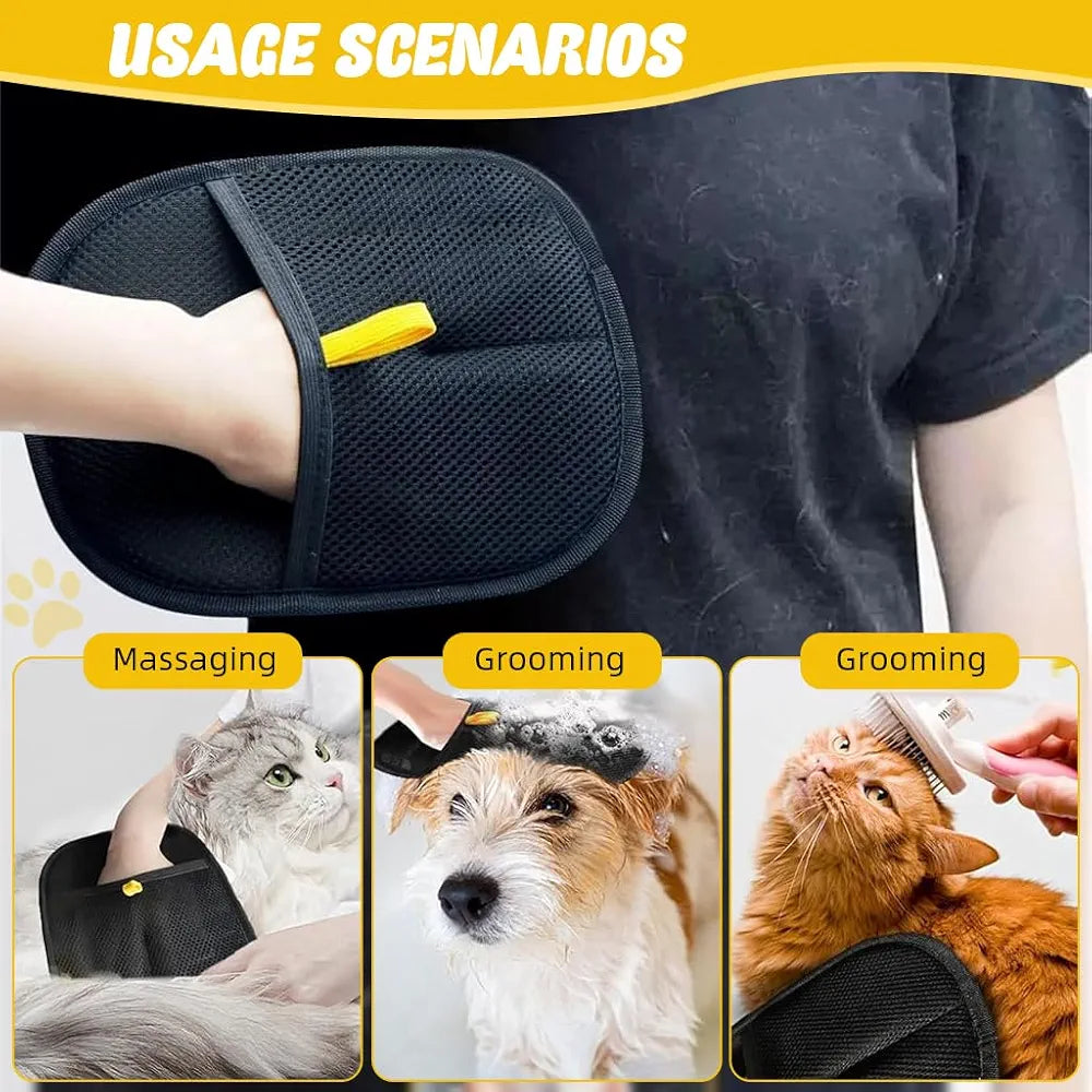 Pet Hair Removal Gloves | Gentle Grooming & Deshedding Gloves for Dogs & Cats | Massage & Loose Fur Remover