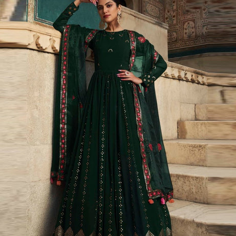 Green Women's Gown With Green Stylish Dupatta