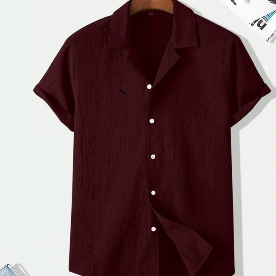 Dark Maroon Structured Half Sleeve Shirt - BUYZ.IN | Trendsetter Men's wear