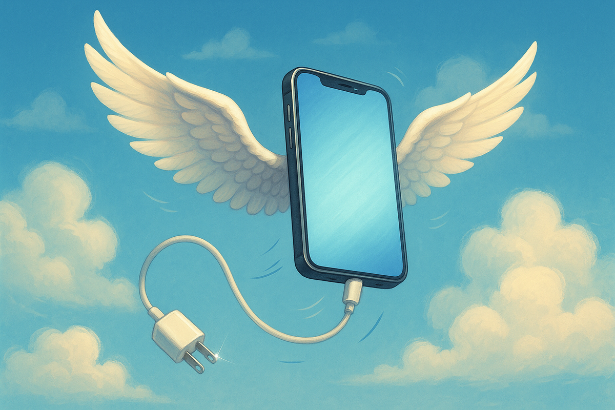 make the image of flying phonw with cahrger
