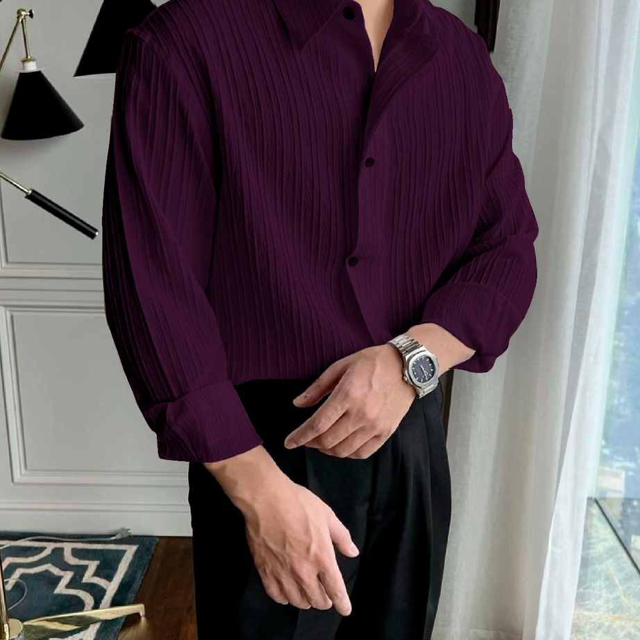 Wine Colour Men's Casual Wear Lining Structured Shirt - BUYZ.IN | Trendsetter Men's wear