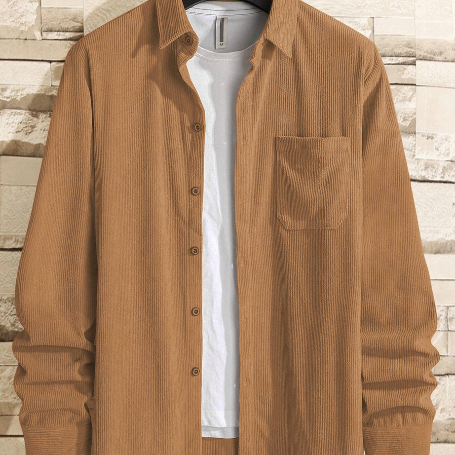 MIdnight Brown  Men Corduroy Flap Pocket Button Front Shirt - BUYZ.IN | Trendsetter Men's wear