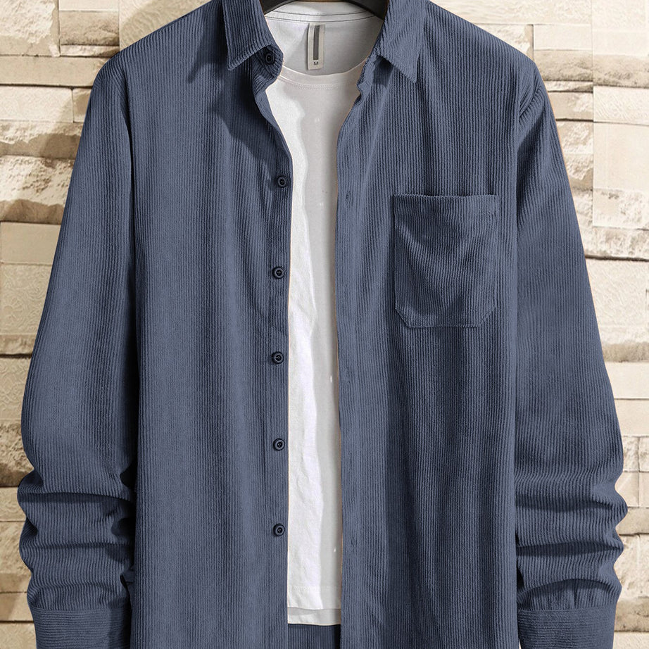 Charming Grey  Men Corduroy Solid Shirt With Pocket - BUYZ.IN | Trendsetter Men's wear